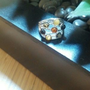 Sterling Silver multicolor Amber ring Sz7